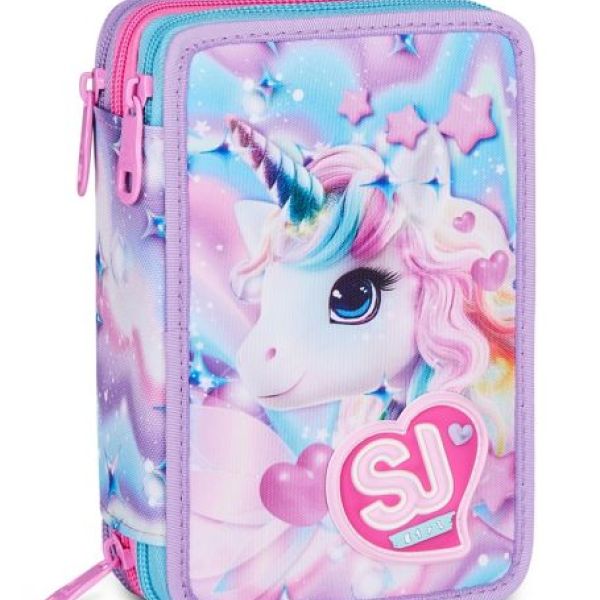 Astuccio 3 zip con corredo Sj Gang Glow Led Unicorn Girl